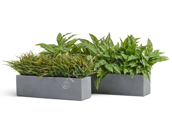 Кашпо TREEZ ERGO - Just - Узкий низкий прямоугольник - Светло-серый камень фото
