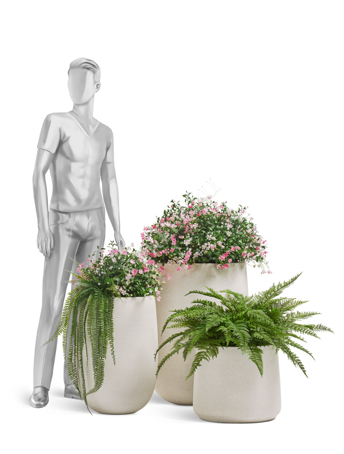 Кашпо TREEZ ERGO - Fine Rock - Высокая округлая чаша - Белый камень фото