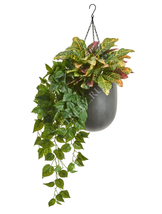 Кашпо TREEZ Effectory - Beton - Чаша большая подвесная - Тёмно-серый бетон фото