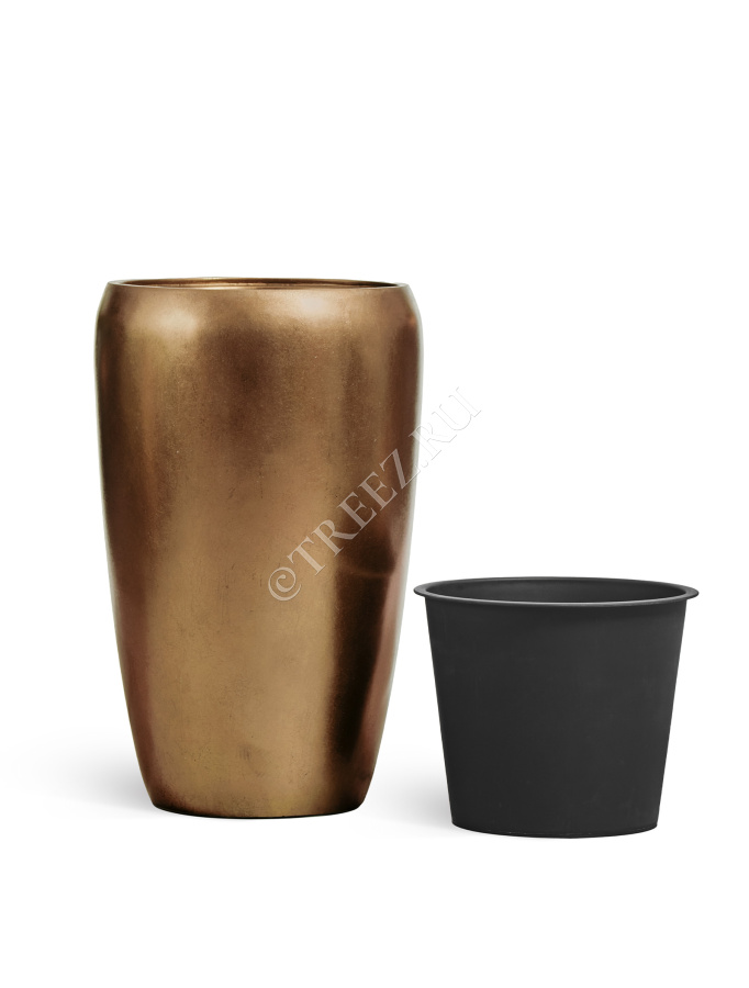 Кашпо TREEZ Effectory - Metal - Высокий округлый конус - Тёмное матовое золото фото