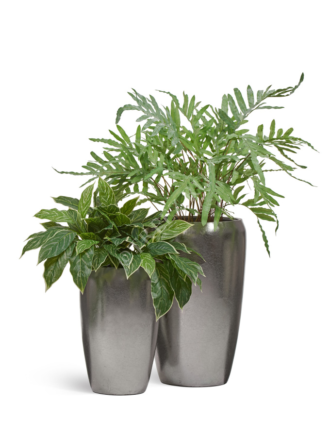 Кашпо TREEZ Effectory - Metal - Высокий округлый конус - Стальное серебро фото