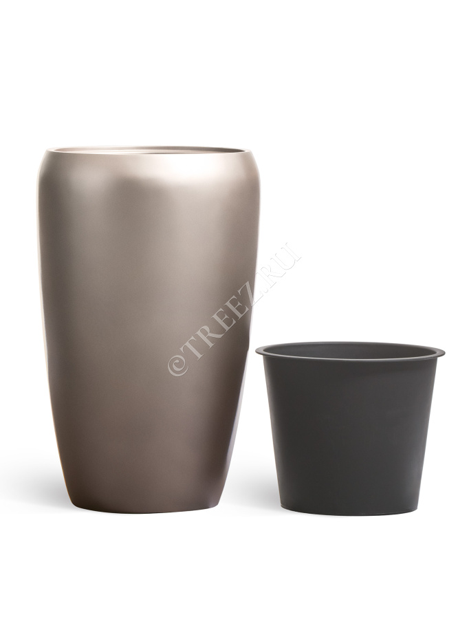 Кашпо TREEZ Effectory - Metal - Высокий округлый конус - Лаковое тёмное серебро фото