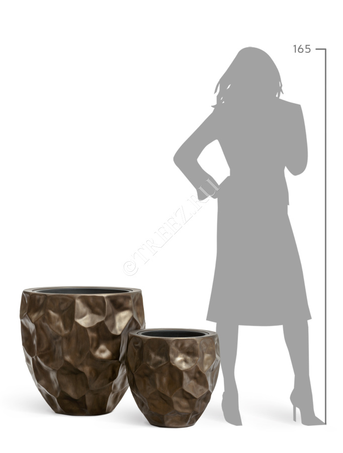 Кашпо TREEZ Effectory - Metal - Округлая чаша Design Crumple - Чернёная бронза фото