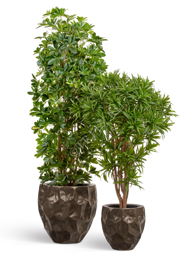 Кашпо TREEZ Effectory - Metal - Округлая чаша Design Crumple - Чернёная бронза фото