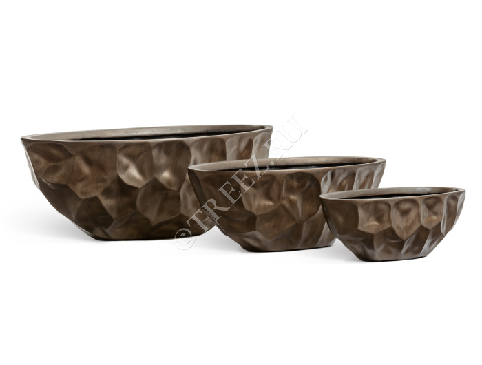 Кашпо TREEZ Effectory - Metal - Высокая лодка Design Crumple - Чернёная бронза фото