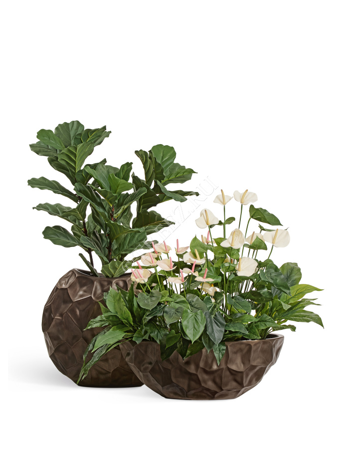 Кашпо TREEZ Effectory - Metal - Плоская сфера Design Crumple - Чернёная бронза фото