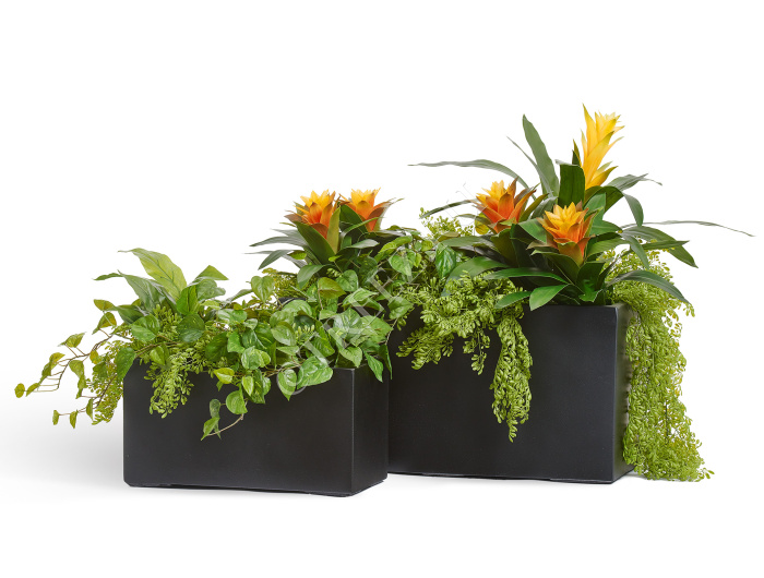 Кашпо TREEZ Effectory - Black Stone - Низкий прямоугольник - Антрацит фото