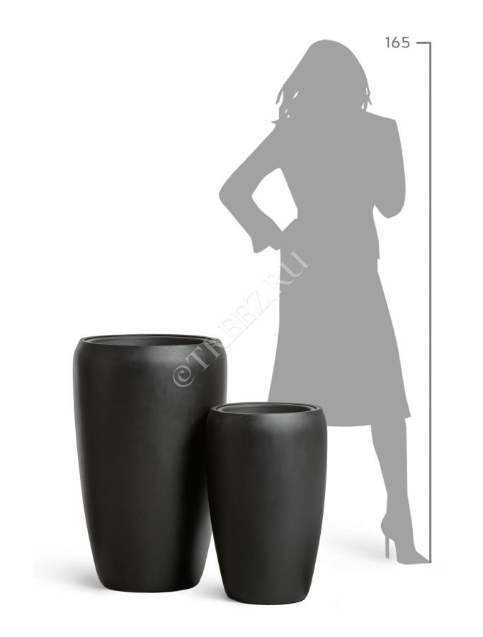 Кашпо TREEZ Effectory - Black Stone - Высокий округлый конус - Антрацит фото
