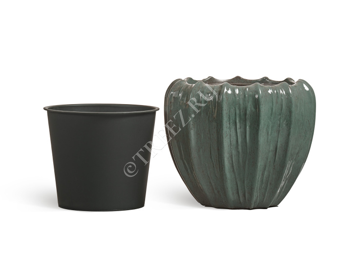 Кашпо TREEZ Effectory - Aura - Чаша - Изумрудный лак фото