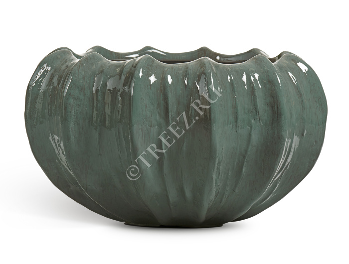 Кашпо TREEZ Effectory - Aura - Низкая Design-чаша - Изумрудный лак фото