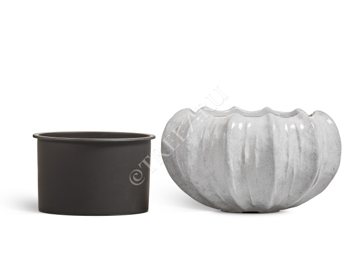 Кашпо TREEZ Effectory - Aura - Низкая Design-чаша - Жемчужный лак фото