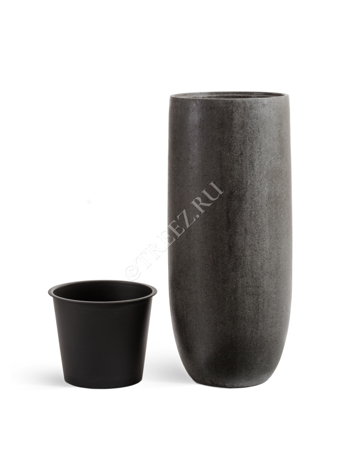 Кашпо TREEZ Effectory - Stone - Высокий округлый конус - Тёмно-серый камень фото