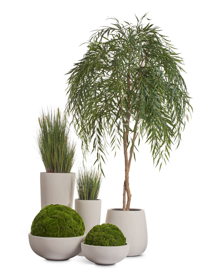 Кашпо TREEZ Effectory - Beton - Низкая сферическая чаша - Белый песок фото