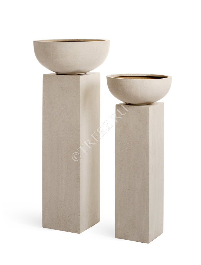 Кашпо TREEZ Effectory - Beton - Низкая сферическая чаша - Белый песок фото