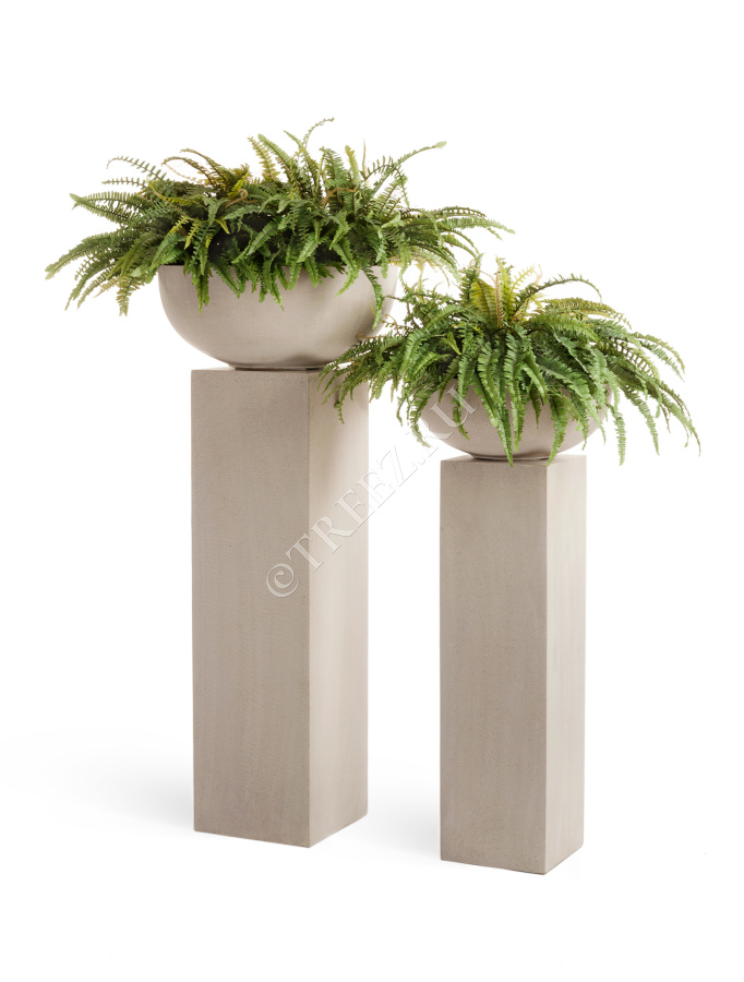 Кашпо TREEZ Effectory - Beton - Низкая сферическая чаша - Белый песок фото