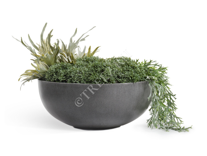 Кашпо TREEZ Effectory - Beton - Низкая сферическая чаша - Тёмно-серый бетон фото