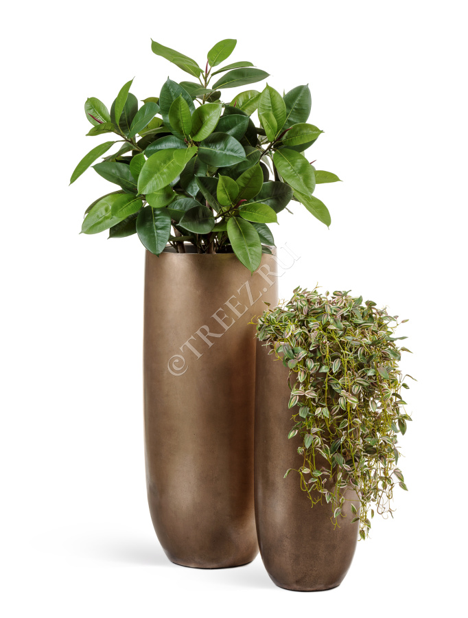 Кашпо TREEZ Effectory - Metal - Высокий округлый конус - Тёмное матовое золото фото