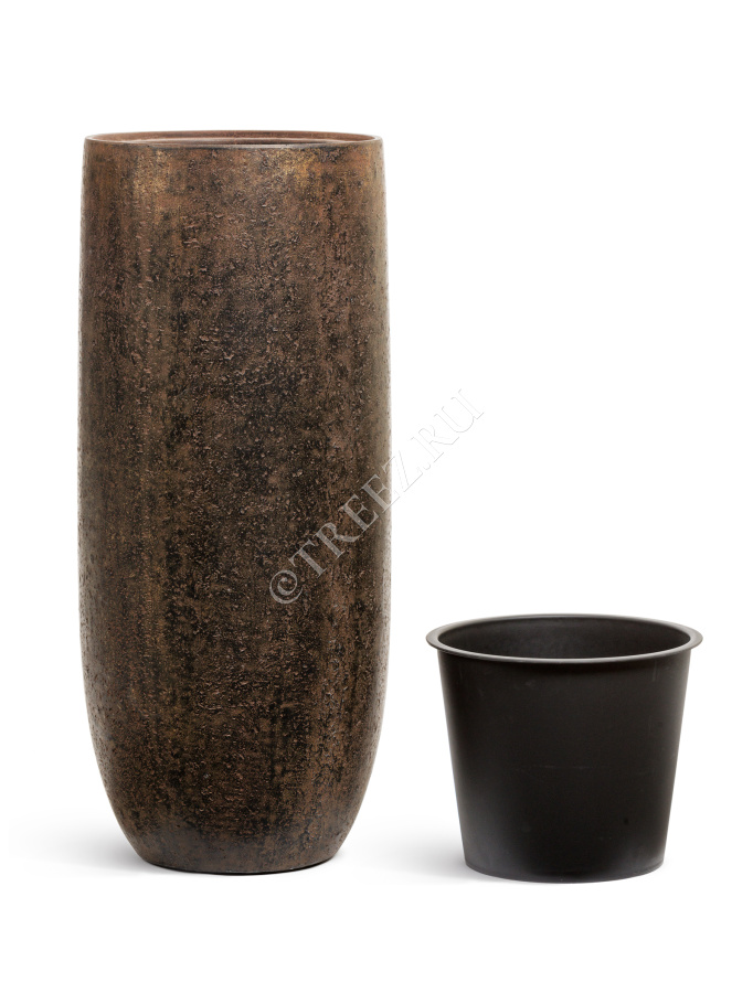 Кашпо TREEZ Effectory - Metal - Высокий округлый конус - Rough с золотой патиной фото