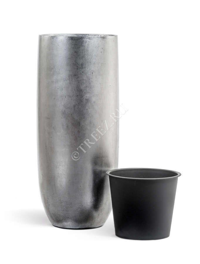 Кашпо TREEZ Effectory - Metal - Высокий округлый конус - Серебро фото