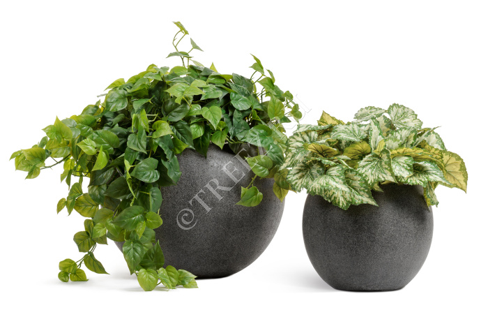 Кашпо TREEZ Effectory - Stone - Большая полусфера - Тёмно-серый камень фото