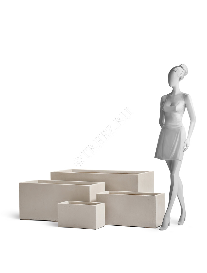 Кашпо TREEZ Effectory - Beton - Низкий прямоугольник - Белый песок фото