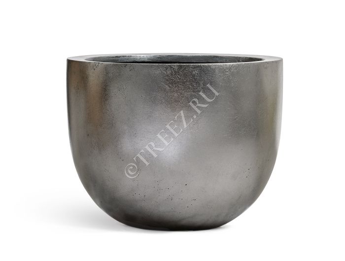 Кашпо TREEZ Effectory - Metal - Низкая конус-чаша - Стальное серебро фото
