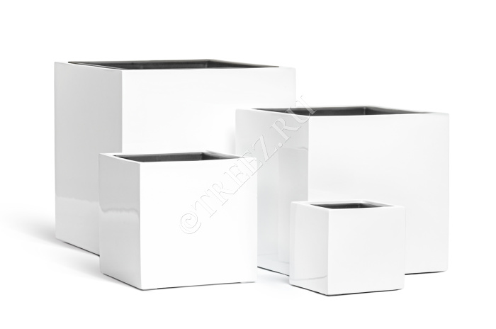 Кашпо TREEZ Effectory - Gloss - Куб - Белый глянцевый лак фото