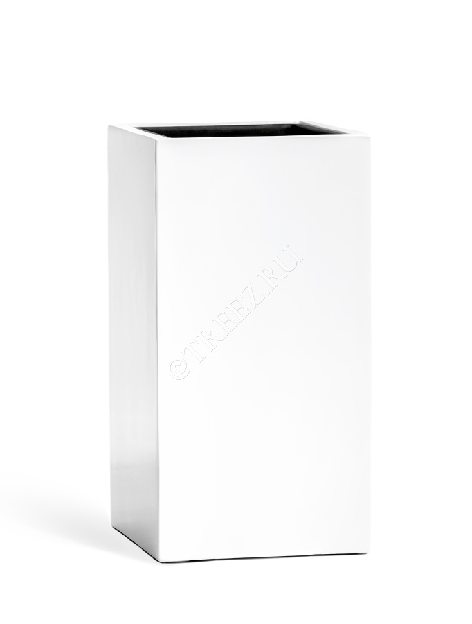 Кашпо TREEZ Effectory - Gloss - Высокий куб - Белый глянцевый лак фото
