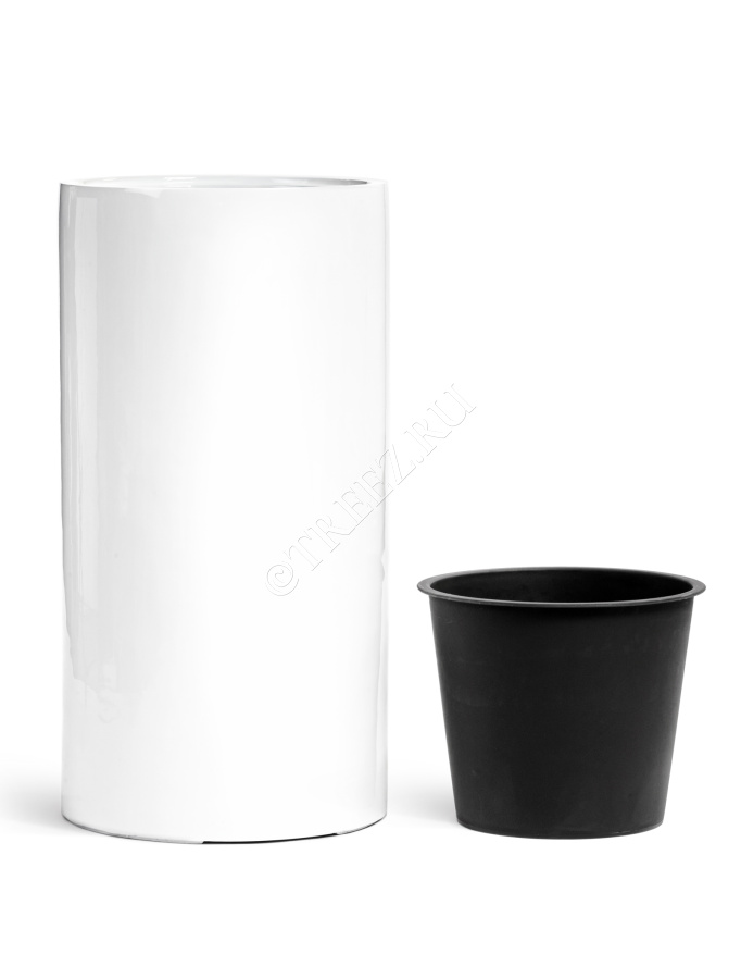 Кашпо TREEZ Effectory - Gloss - Цилиндр высокий- Белый глянцевый лак фото