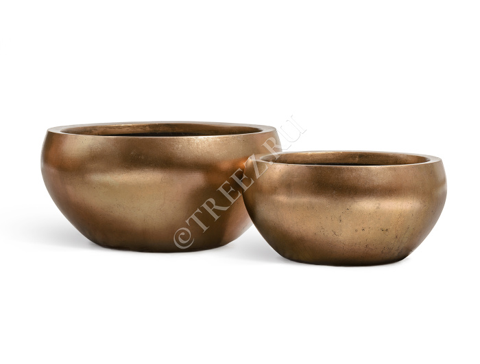 Кашпо TREEZ Effectory - Metal - Низкая полусфера - Тёмное матовое золото фото