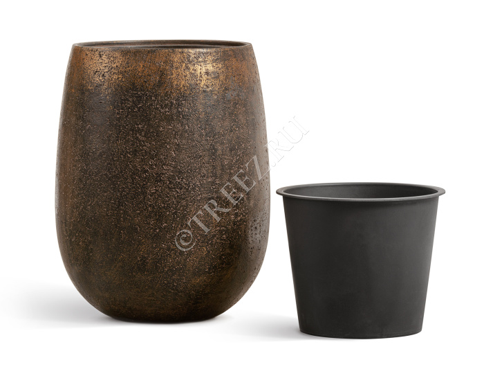 Кашпо TREEZ Effectory - Metal - Округлая чаша - Rough с золотой патиной фото