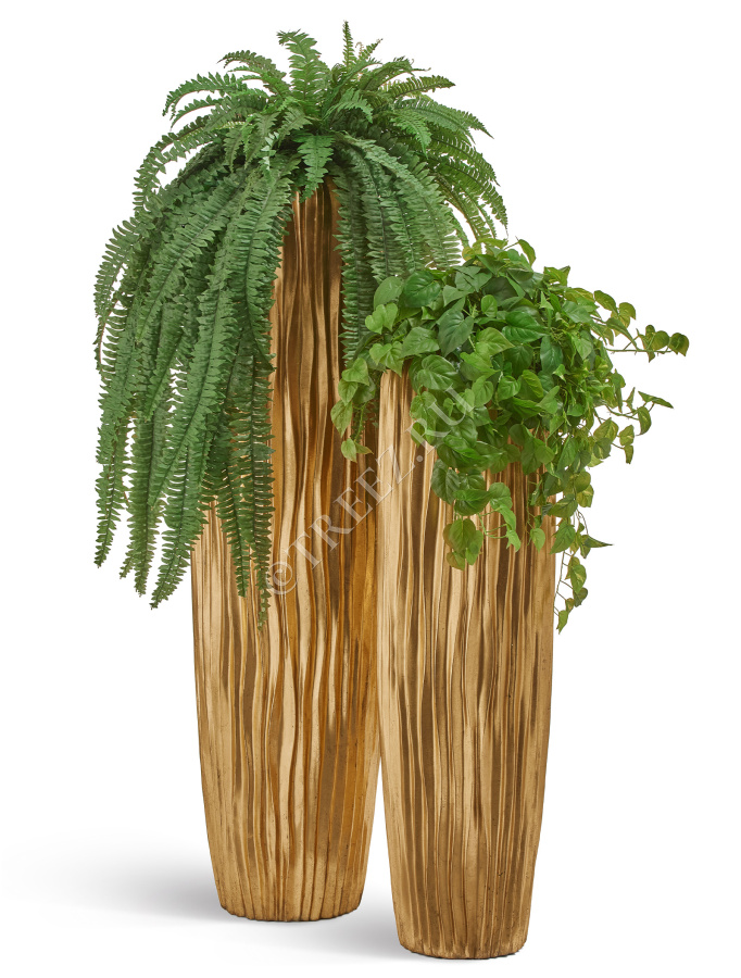 Кашпо TREEZ Effectory - Metal - Высокий конус Giant Design Wave - Сусальное золото фото