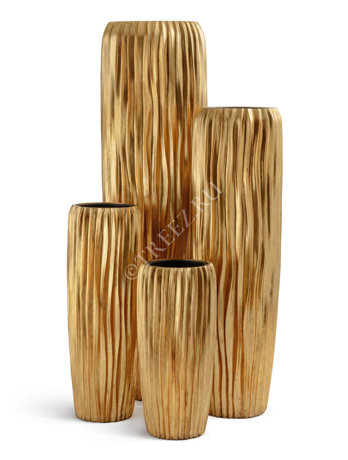 Кашпо TREEZ Effectory - Metal - Высокий конус Giant Design Wave - Сусальное золото фото