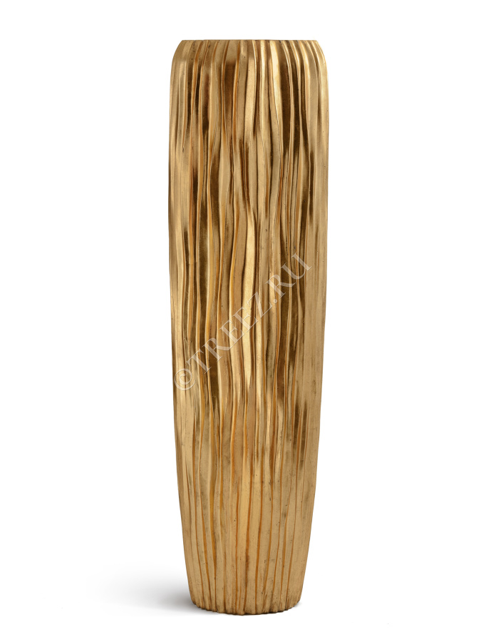 Кашпо TREEZ Effectory - Metal - Высокий конус Giant Design Wave - Сусальное золото фото