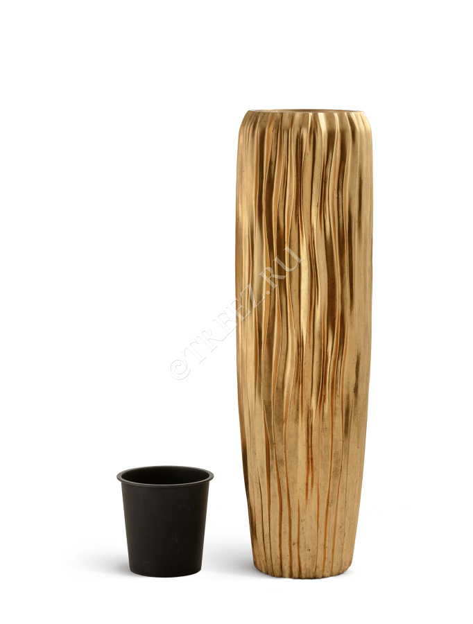 Кашпо TREEZ Effectory - Metal - Высокий конус Giant Design Wave - Сусальное золото фото