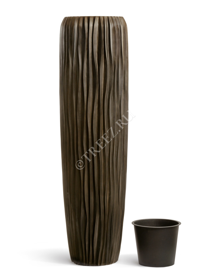 Кашпо TREEZ Effectory - Metal - Высокий конус Giant Design Wave - Чернёная бронза фото