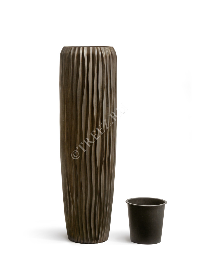 Кашпо TREEZ Effectory - Metal - Высокий конус Giant Design Wave - Чернёная бронза фото
