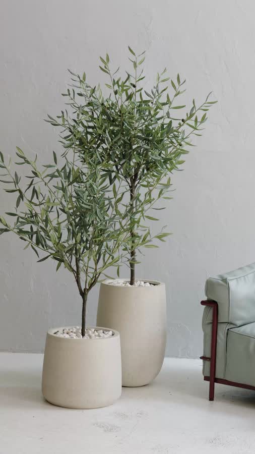 Кашпо TREEZ ERGO - Fine Rock - Высокая округлая чаша - Белый камень фото